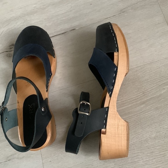 BJORK Mila Swedish comfort Wood Clog Sandals Sz 37 two tones wedges boho leather - Picture 9 of 10